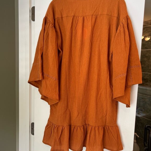 Burnt Orange tunic style summer dress with bell sleeves - Picture 4 of 5